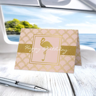 Moderne Roze en Gouden Glitter Flamingo Verjaardag Kaart