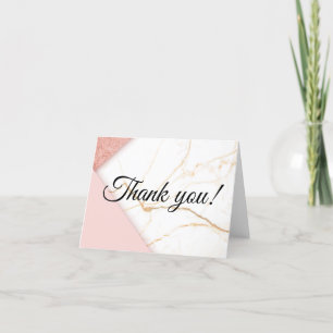 Moderne Roze en Gouden Glitter Marmer Bedankkaart