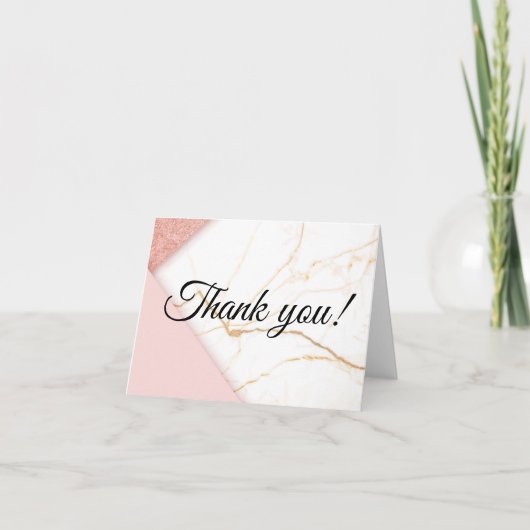 Moderne Roze en Gouden Glitter Marmer Bedankkaart (Voorkant)