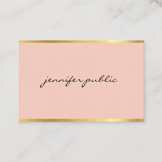 Moderne roze en gouden handschrift elegant visitekaartje (Voorkant)
