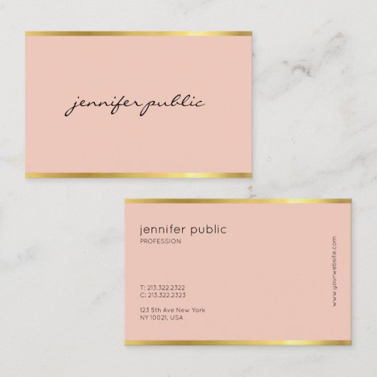 Moderne roze en gouden handschrift elegant visitekaartje (Voorkant / Achterkant)