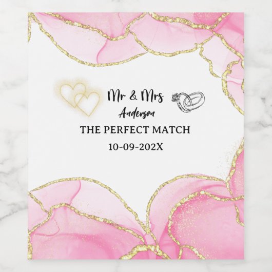 Moderne Roze en Gouden Heer en Mevrouw Wijn Etiket (Enkel label)