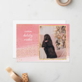 Moderne roze en gouden kerstfoto notitiekaartje (Voorkant / Achterkant in situ)