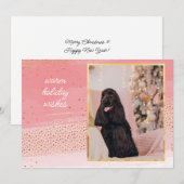 Moderne roze en gouden kerstfoto notitiekaartje (Voorkant / Achterkant)