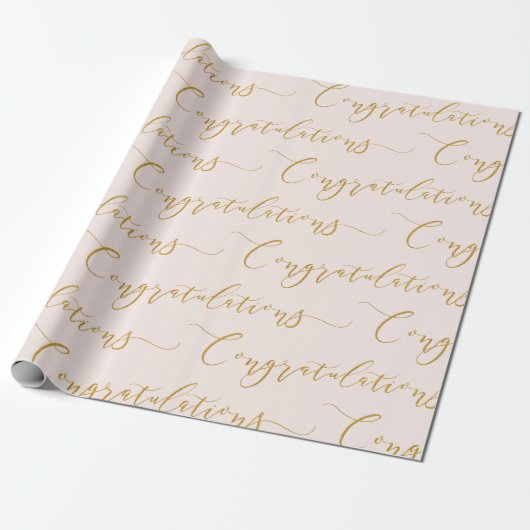 Moderne Roze en Gouden Lettering Felicitaties Cadeaupapier (Uitgerold)