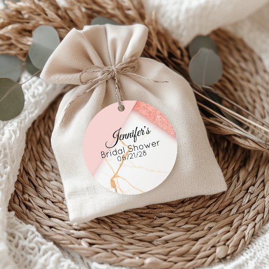Moderne Roze en Gouden Marmer Bedankjes Labels