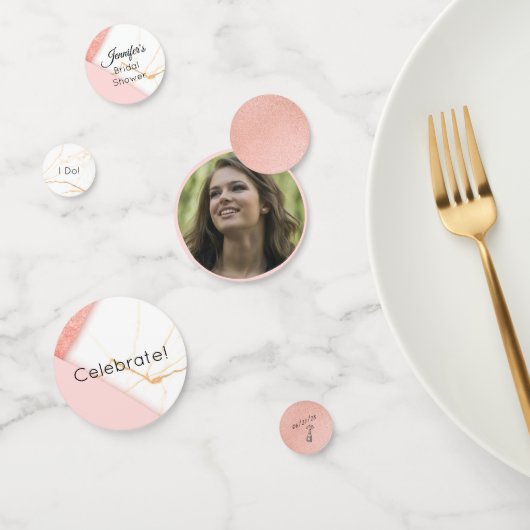 Moderne Roze en Gouden Marmer Confetti (Groep)