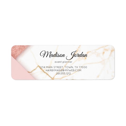 Moderne Roze en Gouden Marmer Etiket (Voorkant)