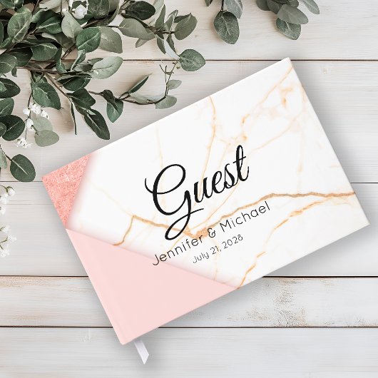 Moderne roze en gouden marmer gastenboek