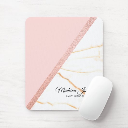 Moderne Roze en Gouden Marmer Glitter Muismat (Met muis)