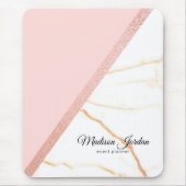 Moderne Roze en Gouden Marmer Glitter Muismat (Voorkant)