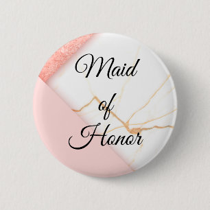 Moderne Roze en Gouden Marmer Maagd van Eer Ronde Button 5,7 Cm