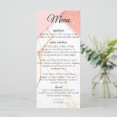 Moderne Roze en Gouden Marmer Menu (Staand voorkant)