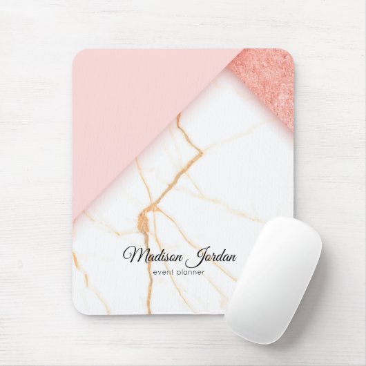 Moderne roze en gouden marmer muismat (Met muis)