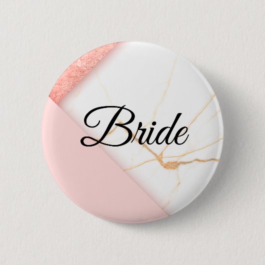 Moderne Roze en Gouden Marmeren Bruid Ronde Button 5,7 Cm (Voorkant)
