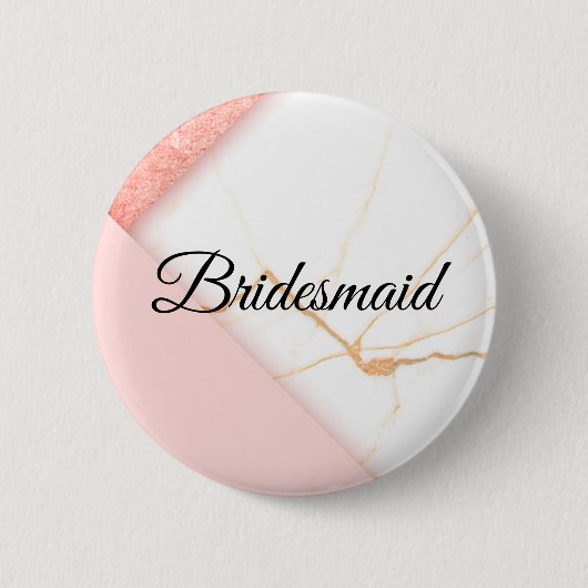 Moderne Roze en Gouden Marmeren Bruidsmeisje Ronde Button 5,7 Cm (Voorkant)