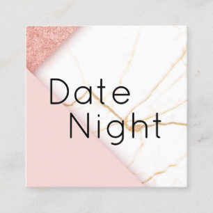 Moderne Roze en Gouden Marmeren Date Night Kaart Vierkante Visitekaartje