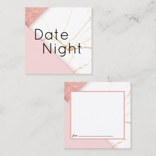 Moderne Roze en Gouden Marmeren Datum Nacht Kaart Vierkante Visitekaartje (Voorkant / Achterkant)