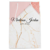 Moderne Roze en Gouden Marmeren Douane Medium Cadeauzakje (Voorkant)