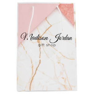 Moderne Roze en Gouden Marmeren Douane Medium Cadeauzakje