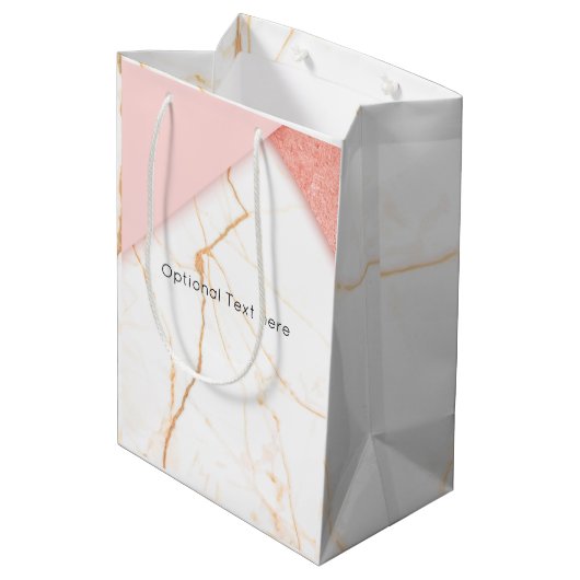 Moderne Roze en Gouden Marmeren Douane Medium Cadeauzakje (Achterkant Gekanteld)