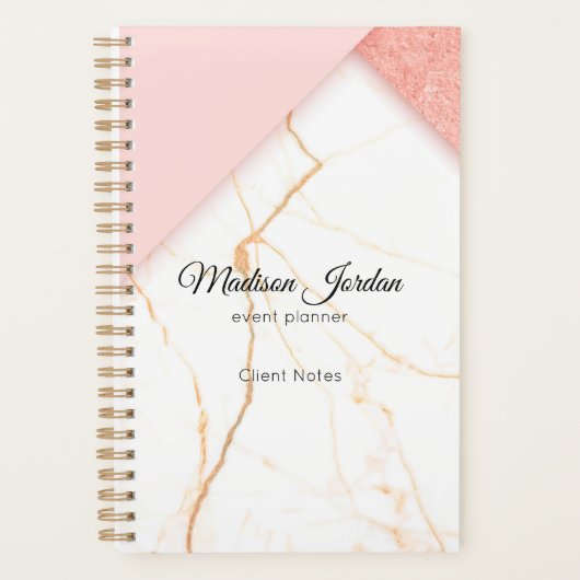 Moderne Roze en Gouden Marmeren Douane Planner (Voorkant)