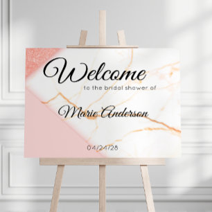 Moderne roze en gouden marmeren doucheposter poster