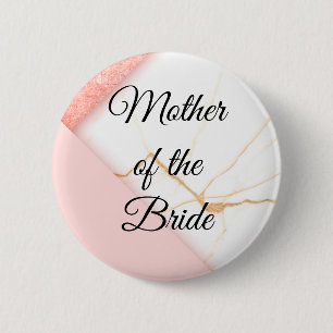Moderne Roze en Gouden Marmeren Moeder van de Brui Ronde Button 5,7 Cm