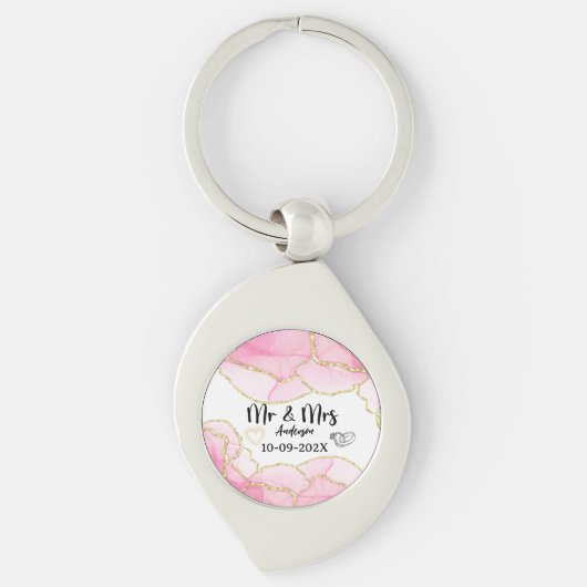 Moderne Roze en Gouden Meneer en Mevrouw Sleutelhanger (Voorkant)