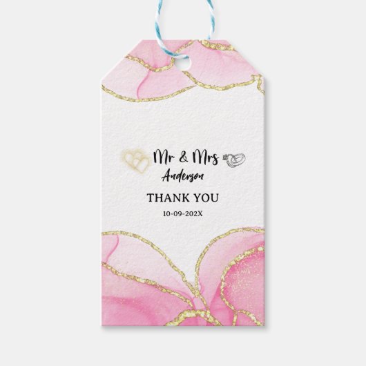 Moderne Roze en Gouden Mr en Mevrouw Cadeaulabel (Voorkant)