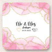 Moderne Roze en Gouden Mr en Mrs Bier Onderzetter (Voorkant)