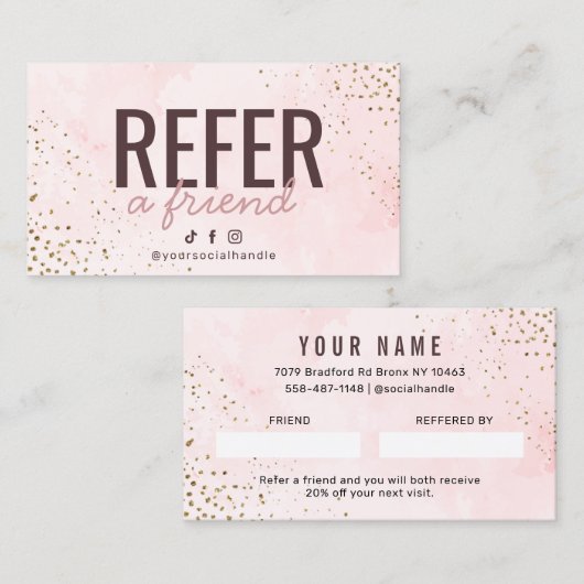 Moderne roze en gouden referentie een vriendenkaar visitekaartje (Voorkant / Achterkant)