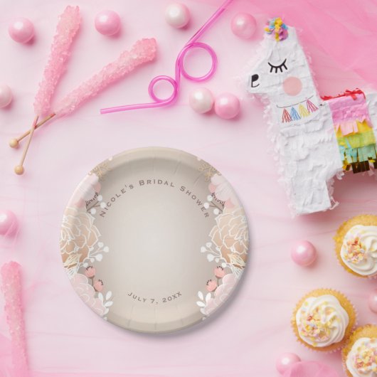 Moderne roze en goudfloral Vrijgezellenfeest Elke  Papieren Bordje (Feest)