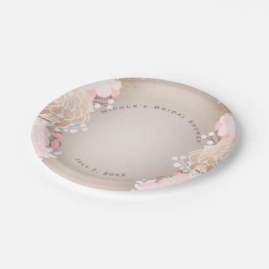 Moderne roze en goudfloral Vrijgezellenfeest Elke  Papieren Bordje (Gekanteld)