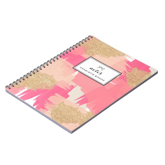 Moderne roze en goudglitter Abstract patroon Notitieboek (Linkerzijde)