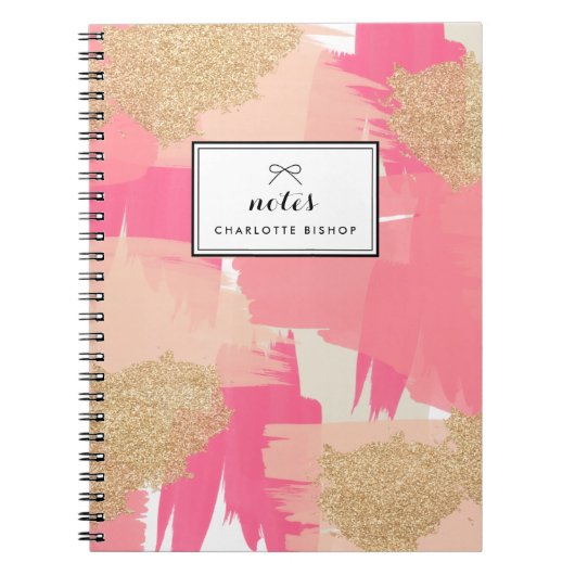 Moderne roze en goudglitter Abstract patroon Notitieboek (Voorkant)