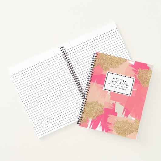 Moderne roze en goudglitter Abstract patroon Notitieboek (Binnen)