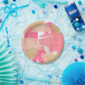 Moderne roze en goudglitter Abstract patroon Papieren Bordje (Feest)