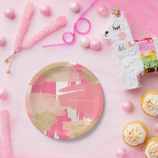 Moderne roze en goudglitter Abstract patroon Papieren Bordje (Feest)