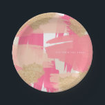 Moderne roze en goudglitter Abstract patroon Papieren Bordje<br><div class="desc">Vrouwelijk en trendy op maat gemaakt papieren bord met een roze borstelpatroon met gouden glitteraccenten. Personaliseer door jouw naam of korte zin toe te voegen. Deze moderne papieren borden zijn ideaal voor verjaardagen,  baby showers,  vrijgezellenfeesten en nog veel meer. Overeenkomende objecten zijn beschikbaar.</div>