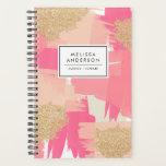 Moderne roze en goudglitter Abstract patroon Planner<br><div class="desc">Vrouwelijke en trendy custom planner met een roze borstelpatroon met gouden glitter accenten. Personaliseer door jouw naam of korte zin toe te voegen. Deze moderne abstracte planner zal perfect zijn als een persoonlijk geschenk. Overeenkomende objecten zijn beschikbaar.</div>
