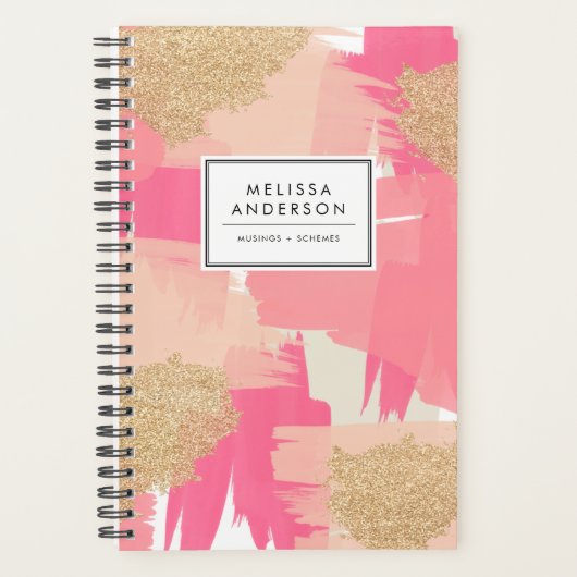 Moderne roze en goudglitter Abstract patroon Planner (Voorkant)