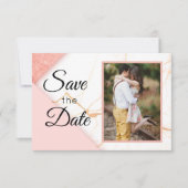 Moderne roze en goudglitter marmer save the date (Voorkant)