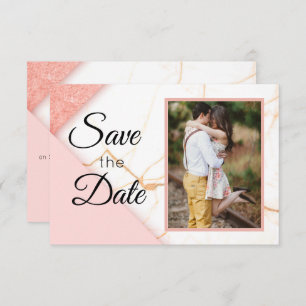 Moderne roze en goudglitter marmer save the date
