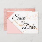 Moderne roze en goudglitter marmer save the date (Voorkant / Achterkant)