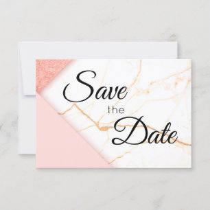 Moderne roze en goudglitter marmer save the date