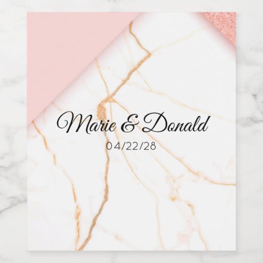 Moderne roze en goudglitter marmer wijn etiket (Enkel label)