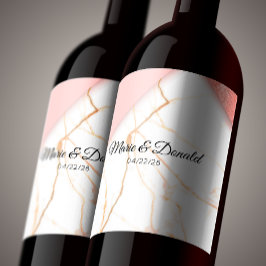 Moderne roze en goudglitter marmer wijn etiket