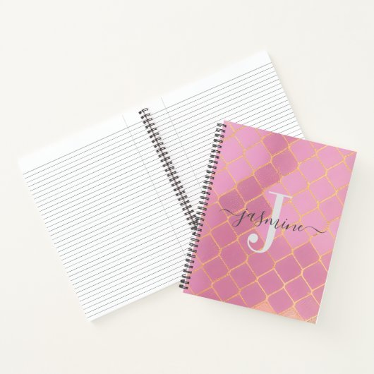 Moderne roze en goudglitter-monogram notitieboek (Binnen)
