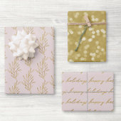 Moderne roze en goudkalligrafie kerst inpakpapier vel
